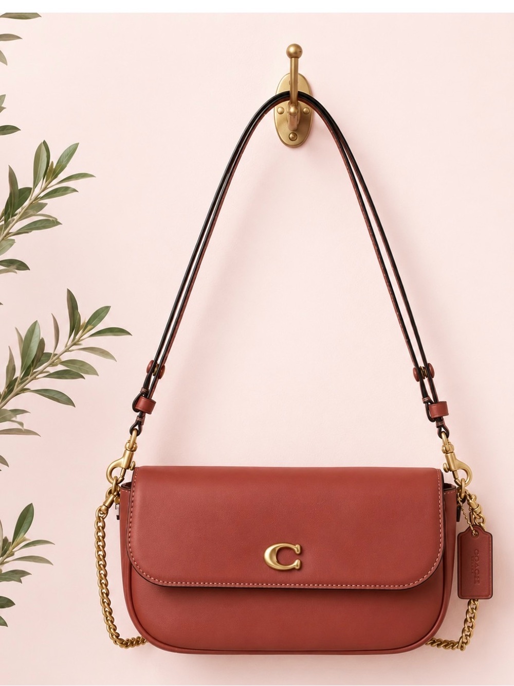 Coach Brook Flap Bag with Chain in dark peach